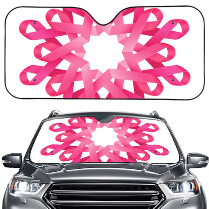 Pink Breast Cancer Ribbon Flower Print Car Windshield Sun Shade