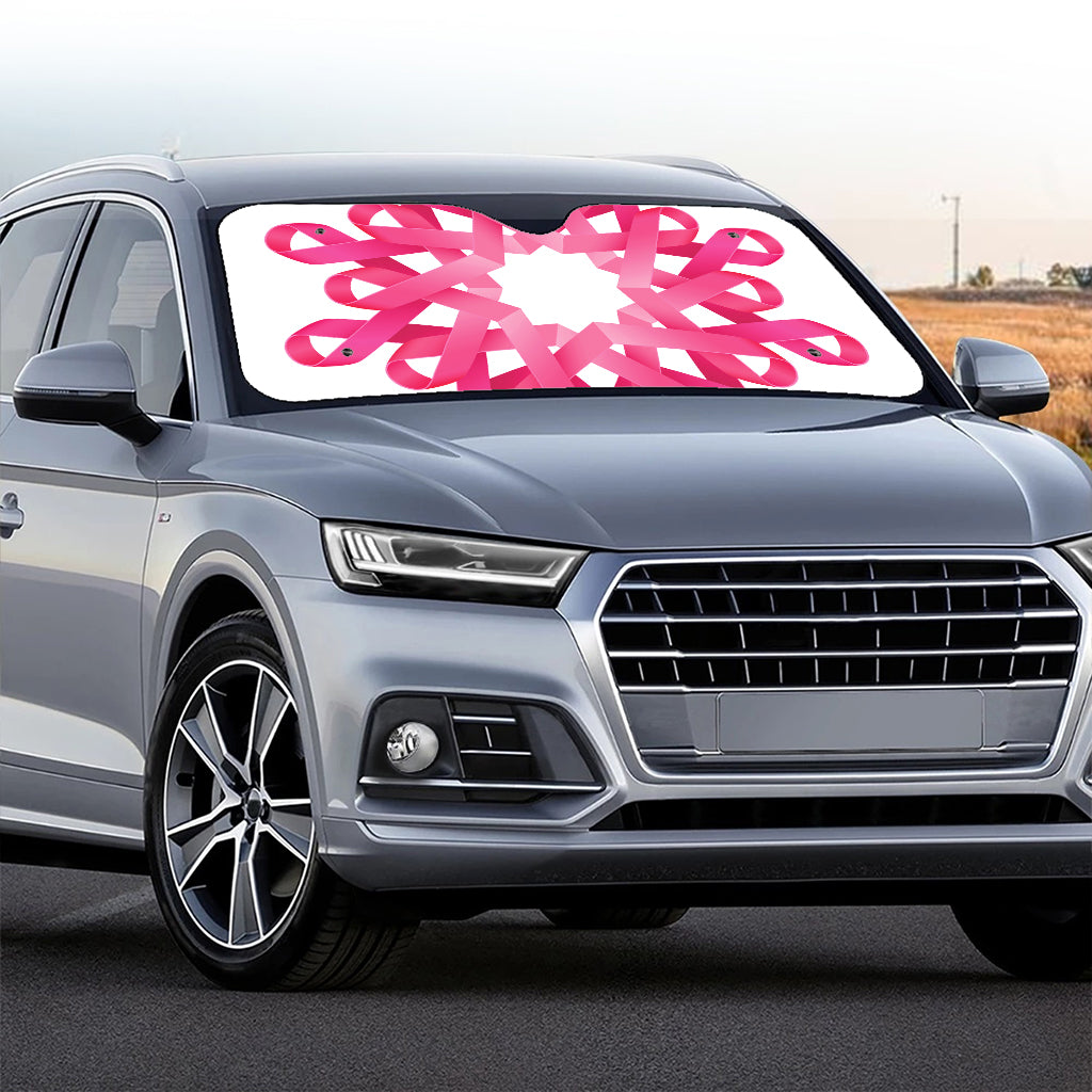 Pink Breast Cancer Ribbon Flower Print Car Windshield Sun Shade