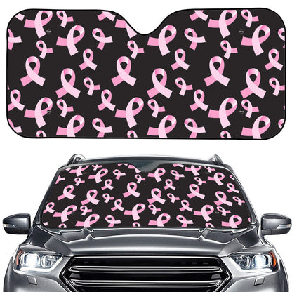 Pink Breast Cancer Ribbon Pattern Print Car Windshield Sun Shade