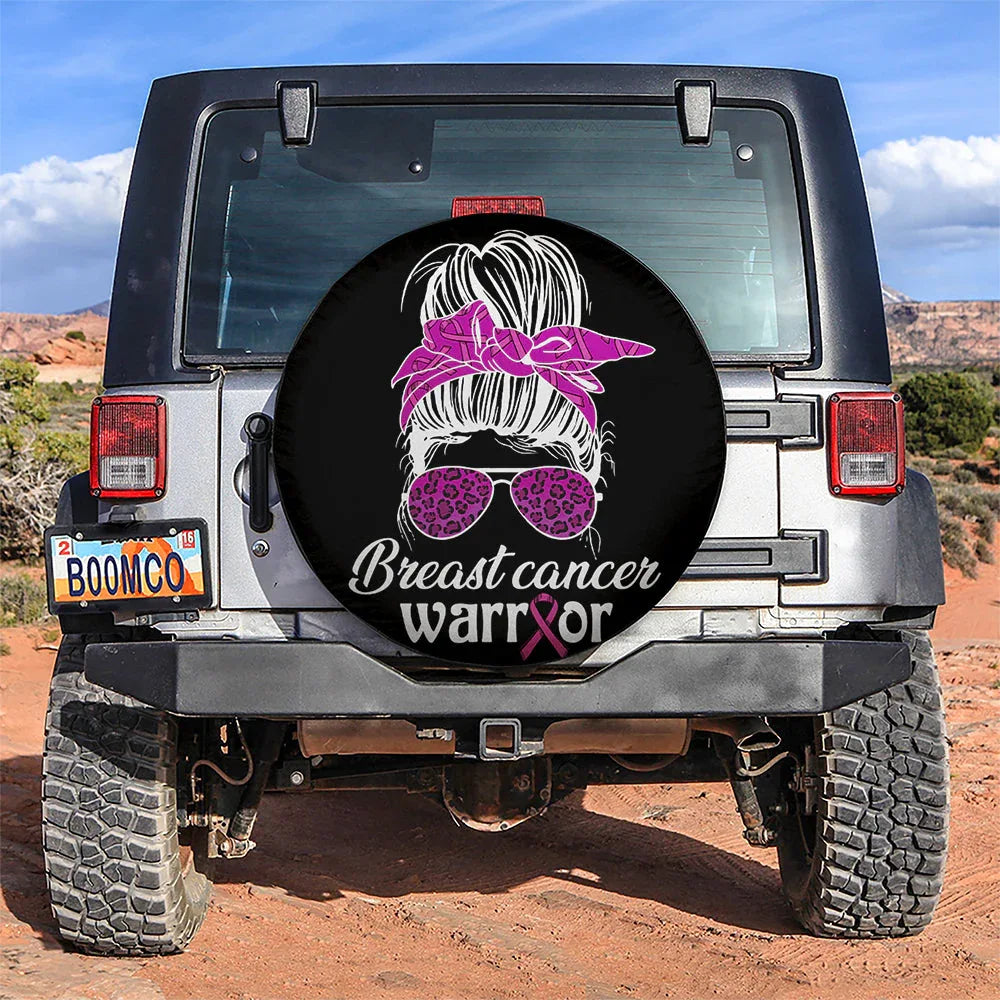 Pink Breast Cancer Warrior Jeep Car Leather Spare Tire Cover - PersonalizedFury
