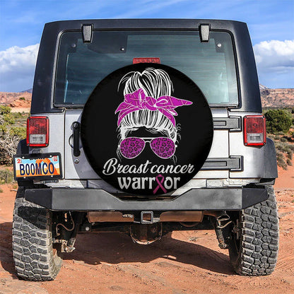 Pink Breast Cancer Warrior Jeep Car Leather Spare Tire Cover - PersonalizedFury