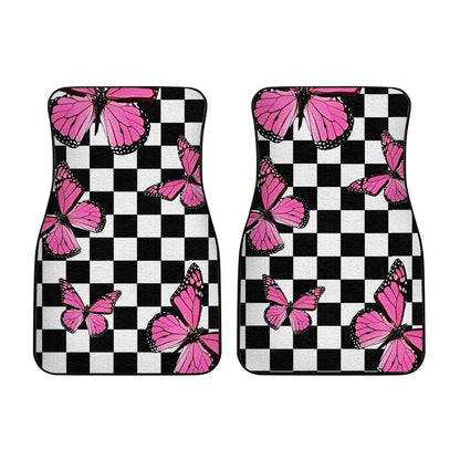 Pink Butterfly Car Floor Mats Custom Checkerboard Car Accessories