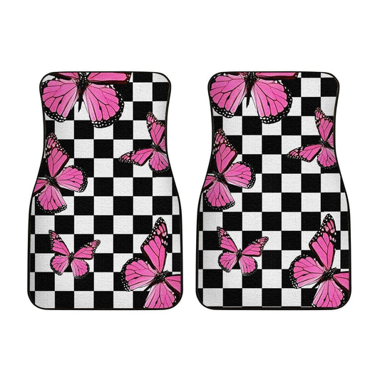 Pink Butterfly Car Floor Mats Custom Checkerboard Car Accessories