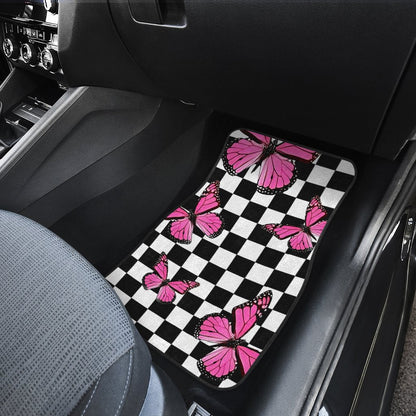 Pink Butterfly Car Floor Mats Custom Checkerboard Car Accessories