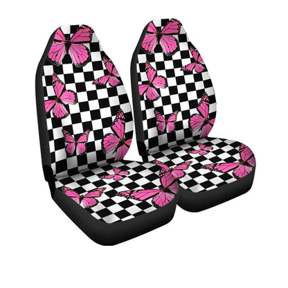 Pink Butterfly Car Seat Covers Custom Checkerboard Car Accessories