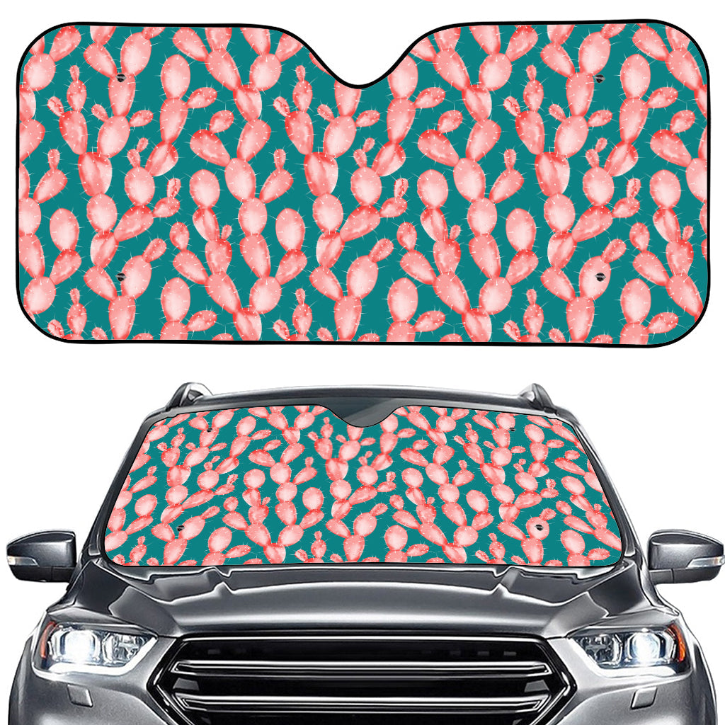 Pink Cactus Pattern Print Car Windshield Sun Shade