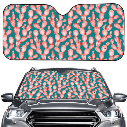 Pink Cactus Pattern Print Car Windshield Sun Shade