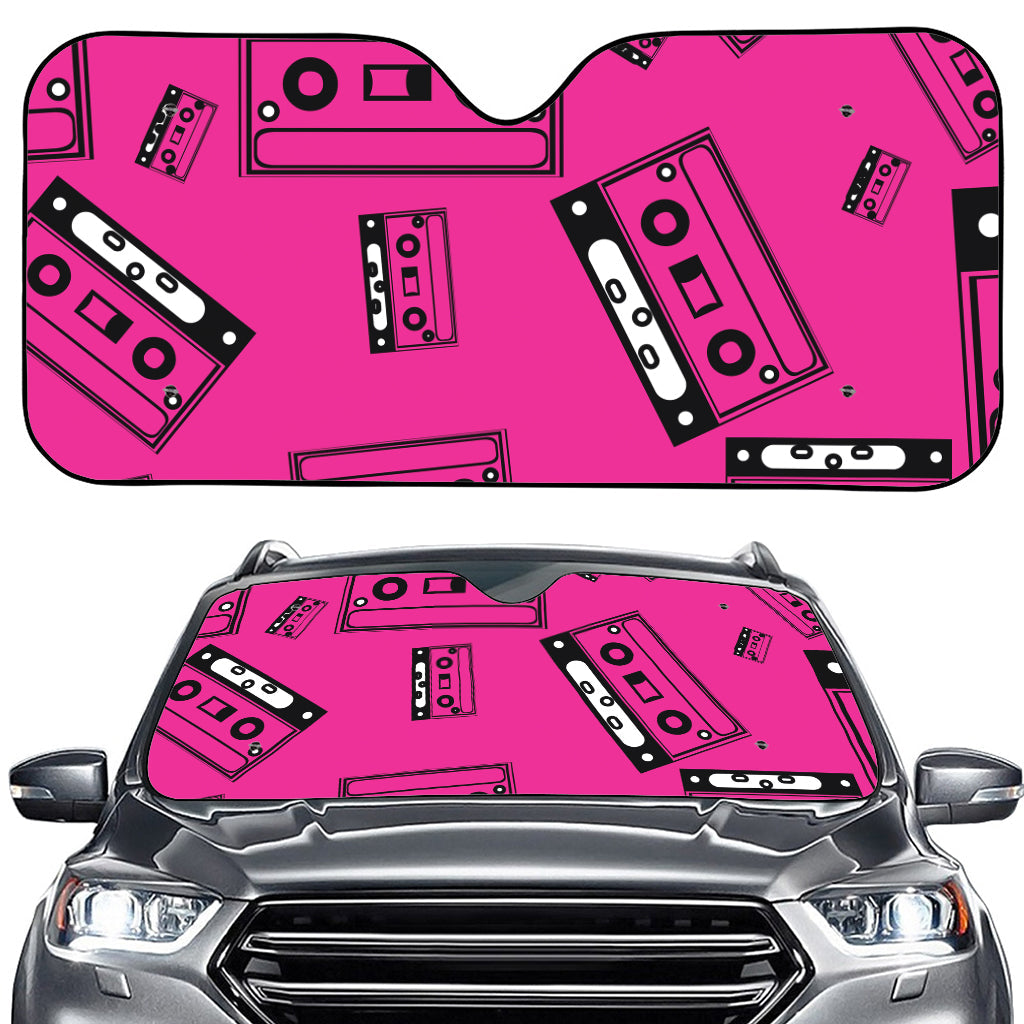 Pink Cassette Tape Pattern Print Car Windshield Sun Shade