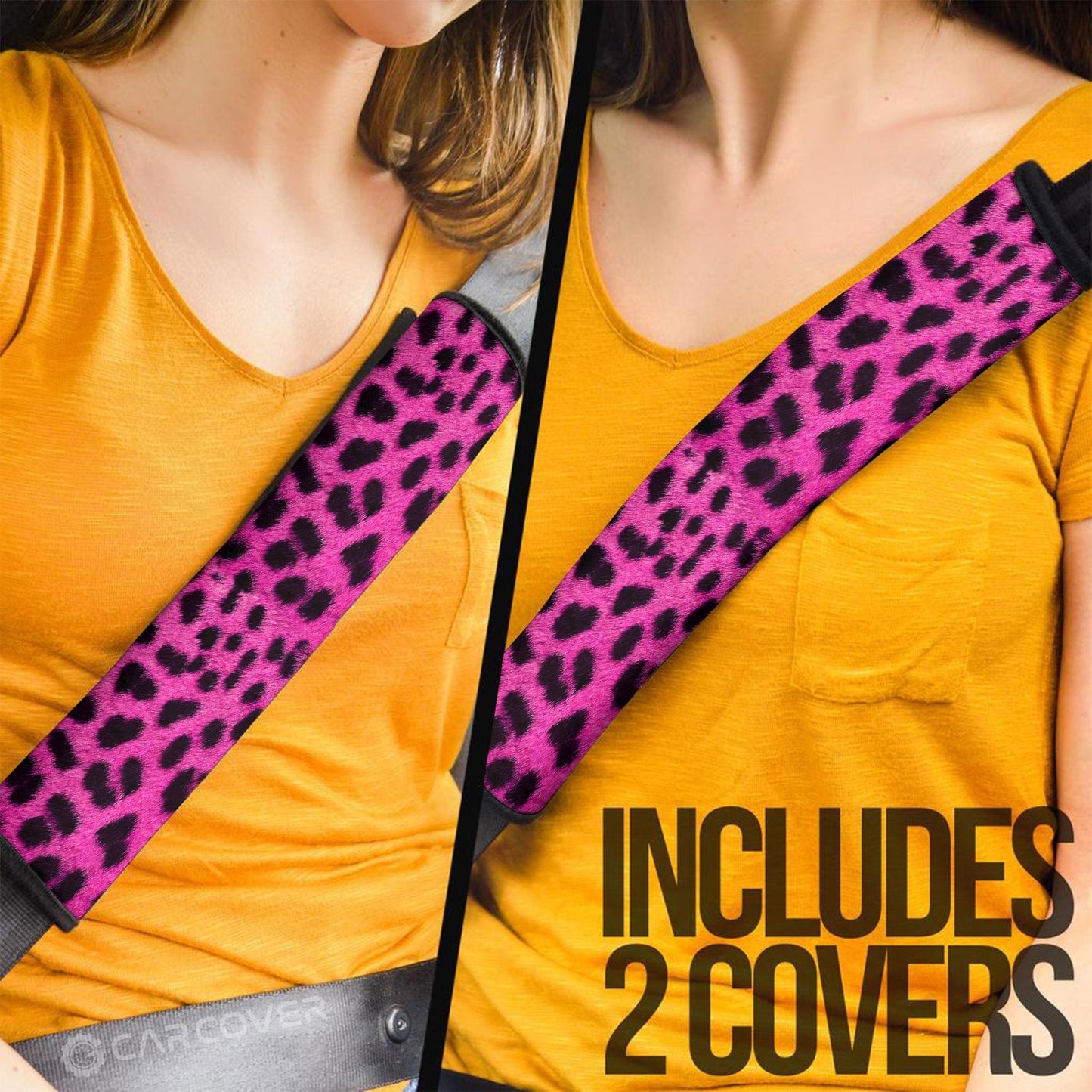 Pink Cheetah Skin Seat Belt Covers Custom Animal Skin Printed Car Interior Accessories