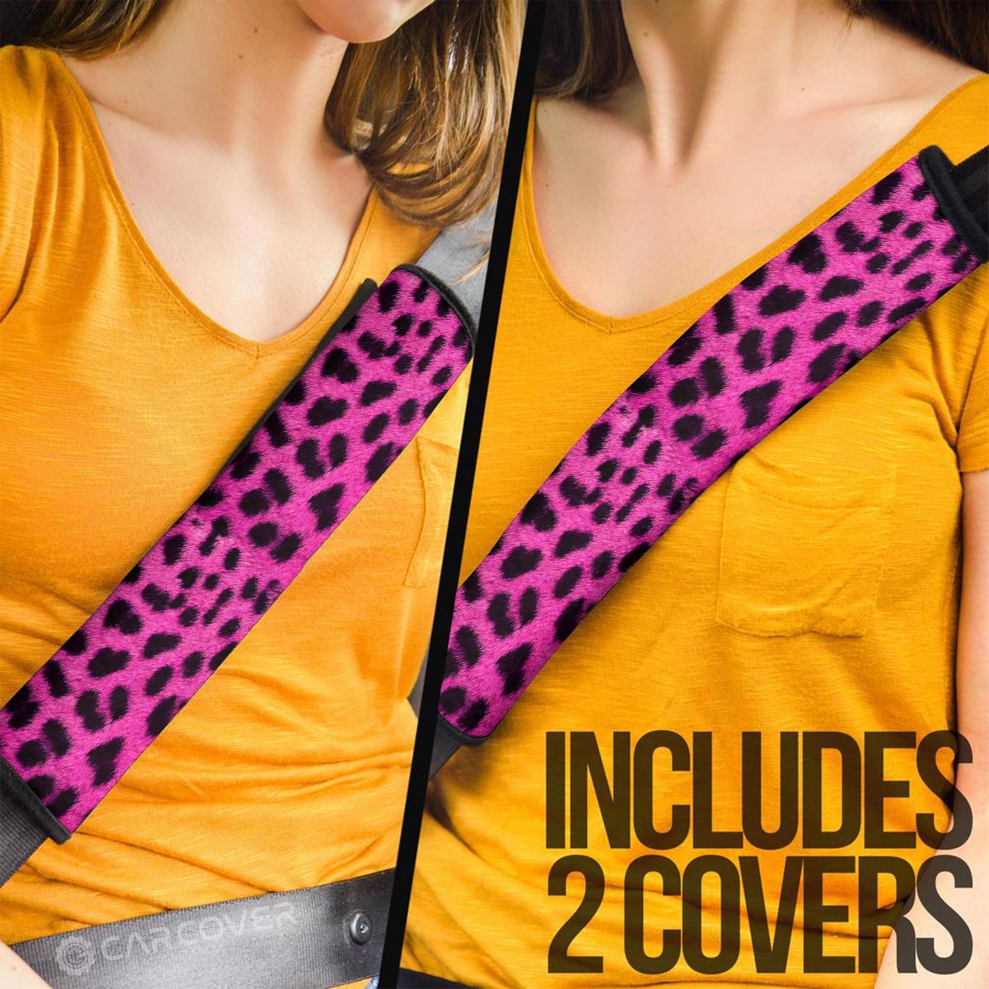 Pink Cheetah Skin Seat Belt Covers Custom Animal Skin Printed Car Interior Accessories