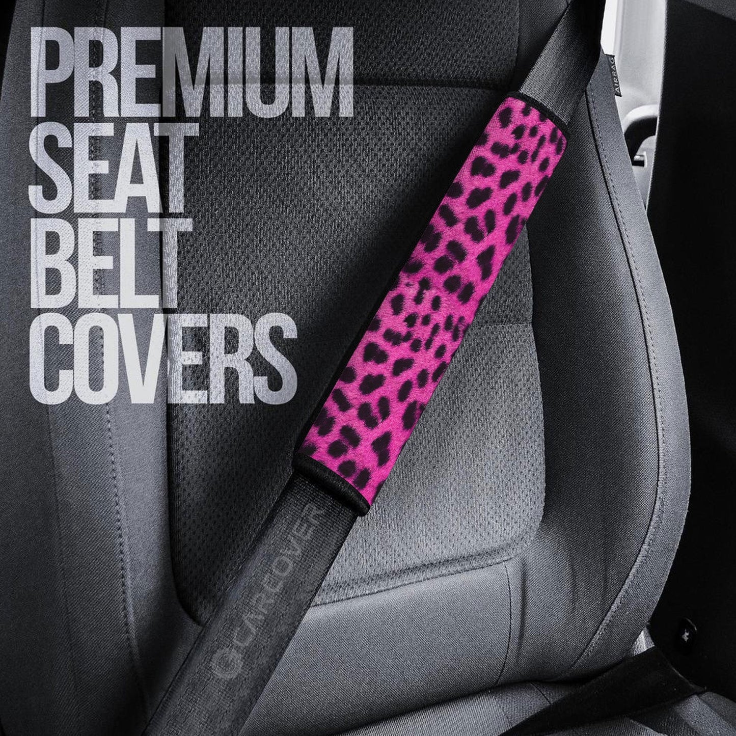 Pink Cheetah Skin Seat Belt Covers Custom Animal Skin Printed Car Interior Accessories