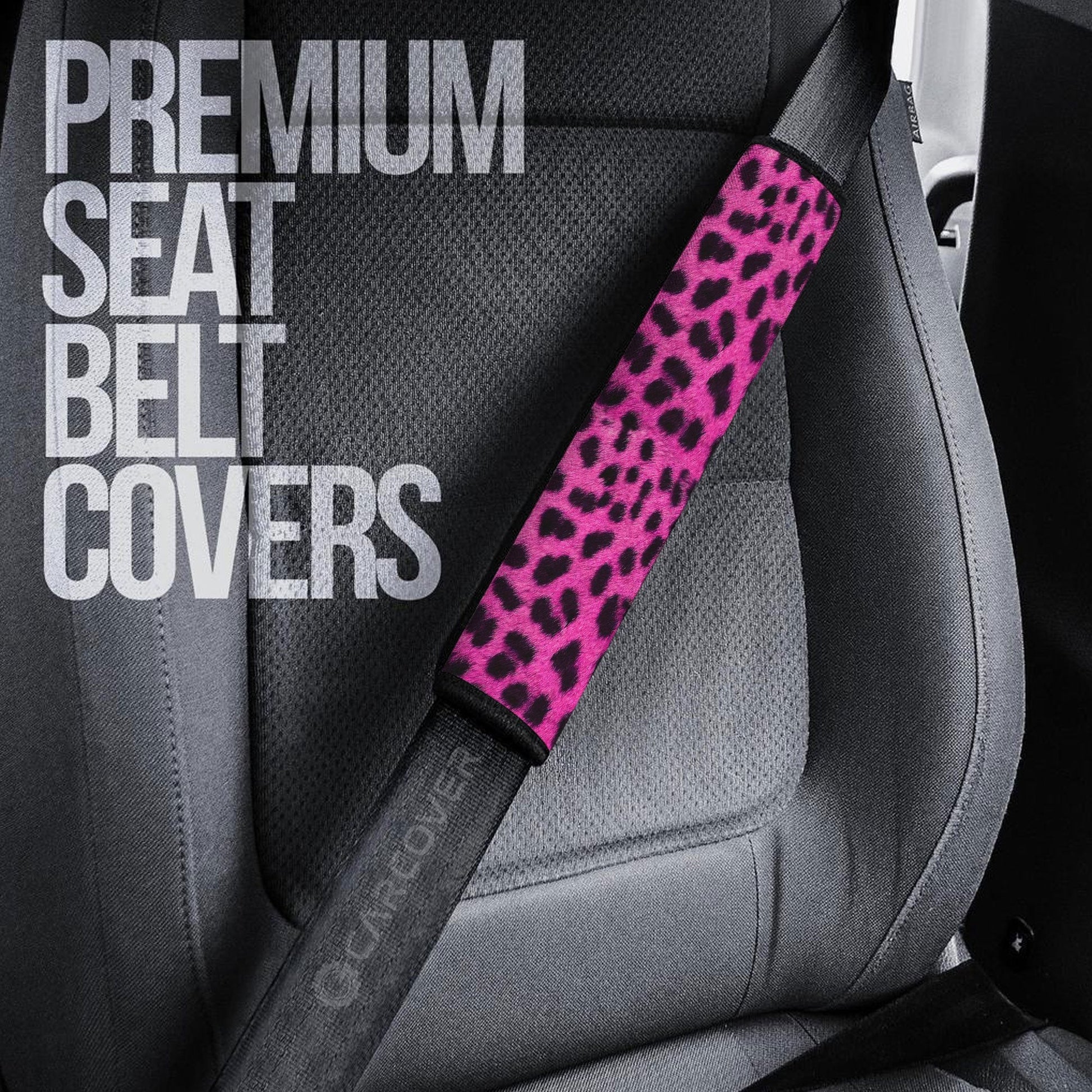 Pink Cheetah Skin Seat Belt Covers Custom Animal Skin Printed Car Interior Accessories