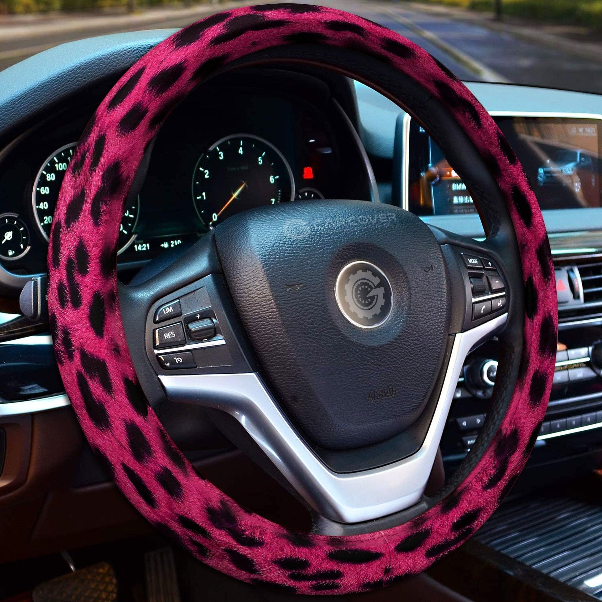 Pink Cheetah Skin Steering Wheel Cover Custom Animal Skin Printed Car Interior Accessories