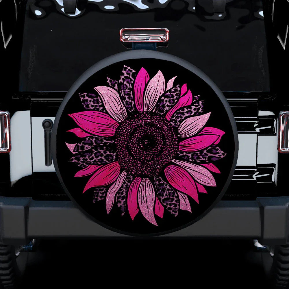 Pink Cheetah Sunflower Jeep Car Leather Spare Tire Cover - PersonalizedFury