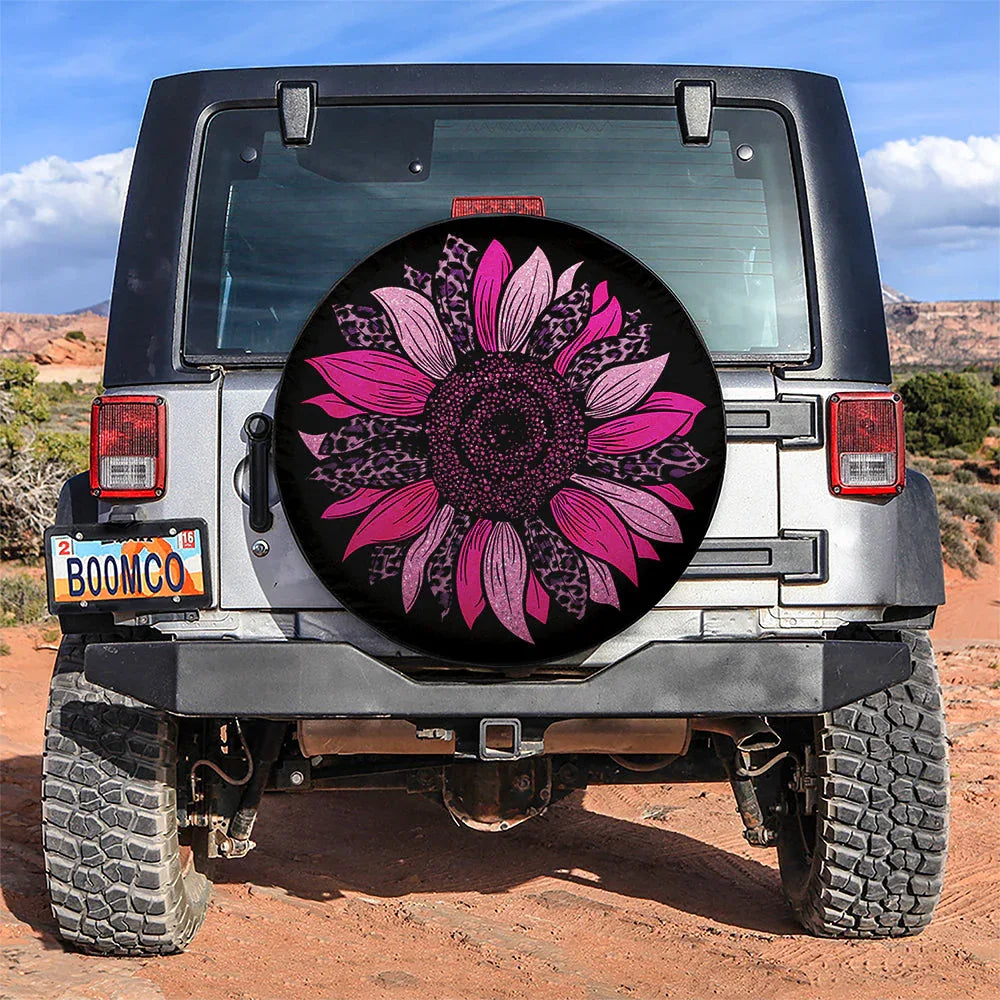 Pink Cheetah Sunflower Jeep Car Leather Spare Tire Cover - PersonalizedFury