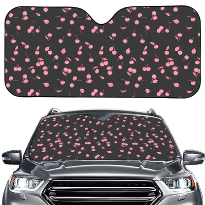 Pink Cherry Pattern Print Car Windshield Sun Shade