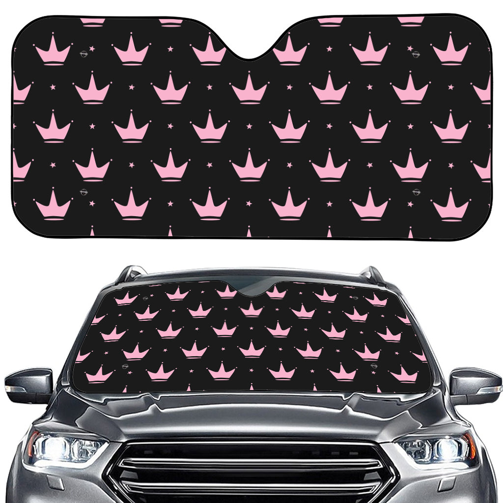Pink Crown Pattern Print Car Windshield Sun Shade