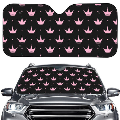 Pink Crown Pattern Print Car Windshield Sun Shade