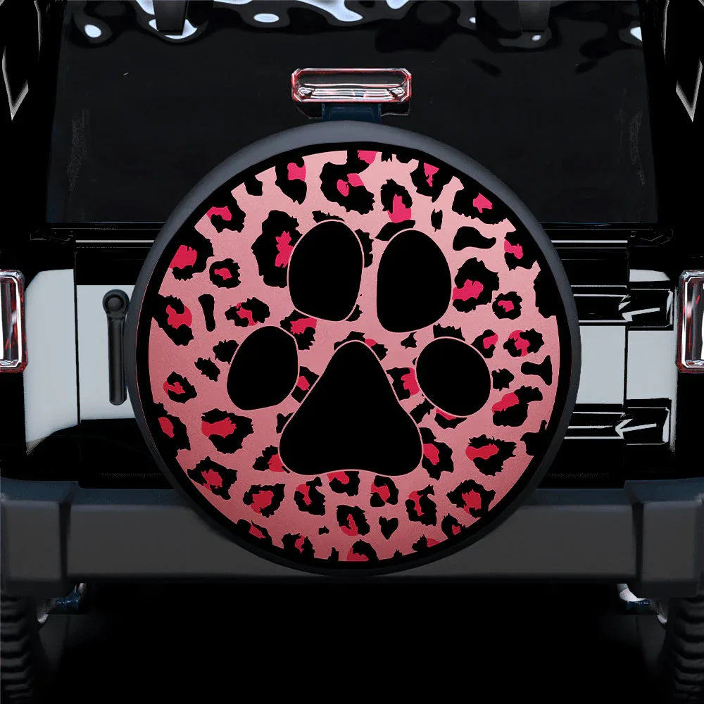 Pink Cute Dog Paw Cheetah Leopard Jaguar Pattern Jeep Car Leather Spare Tire Cover - PersonalizedFury