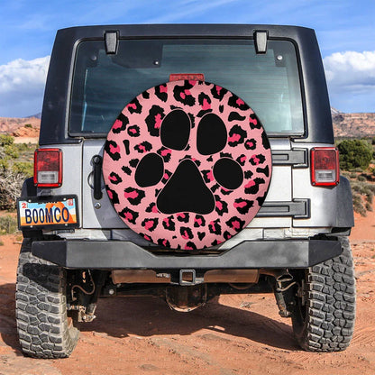Pink Cute Dog Paw Cheetah Leopard Jaguar Pattern Jeep Car Leather Spare Tire Cover - PersonalizedFury