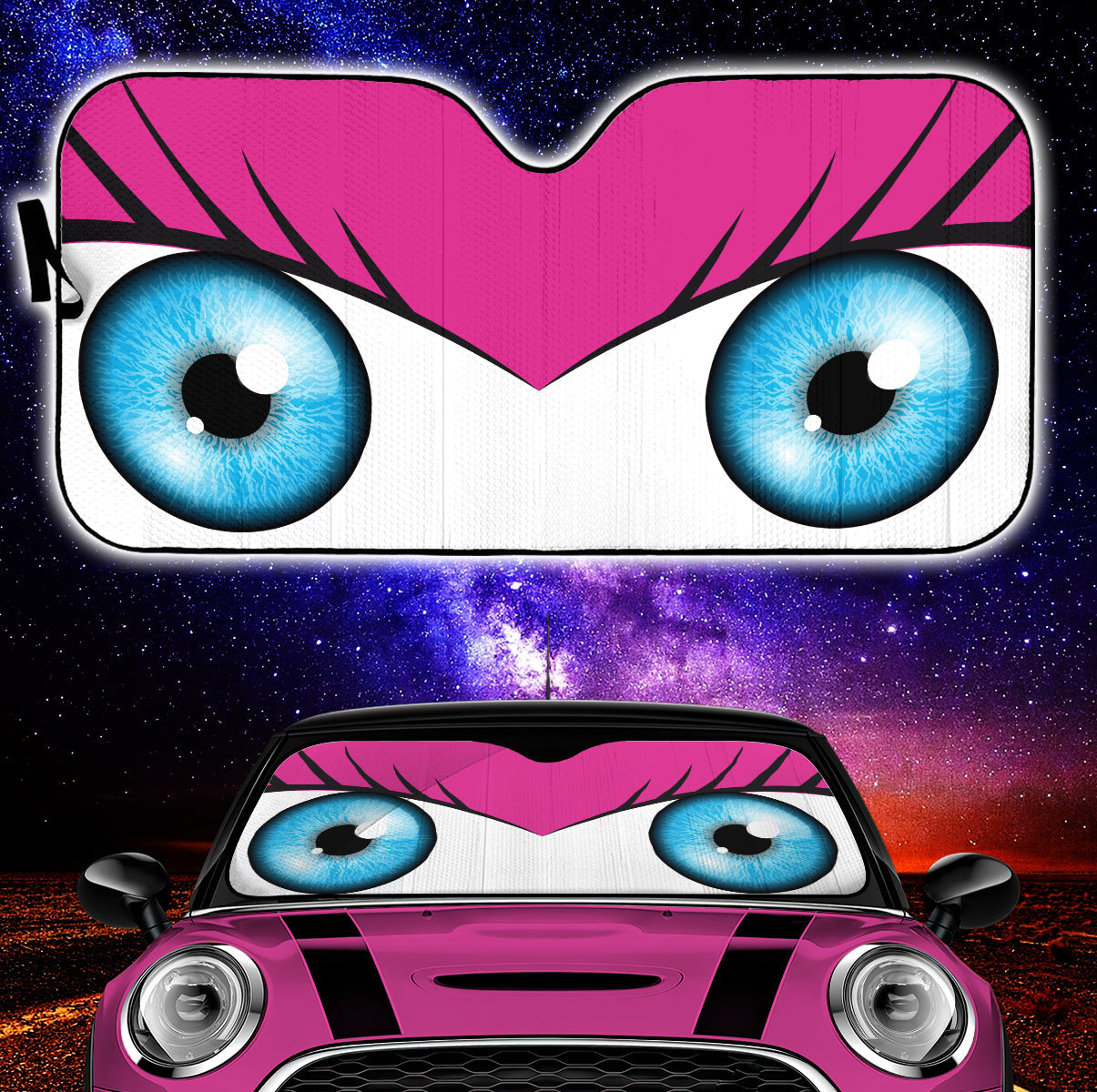 Pink Cute Eyes Cartoon Auto Sun Shades