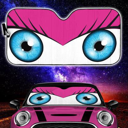 Pink Cute Eyes Cartoon Auto Sun Shades