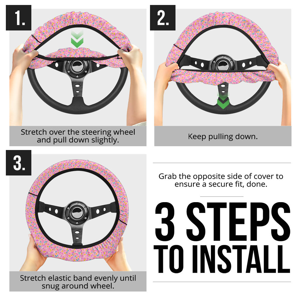 Pink Donut Premium Car Steering Wheel Cover