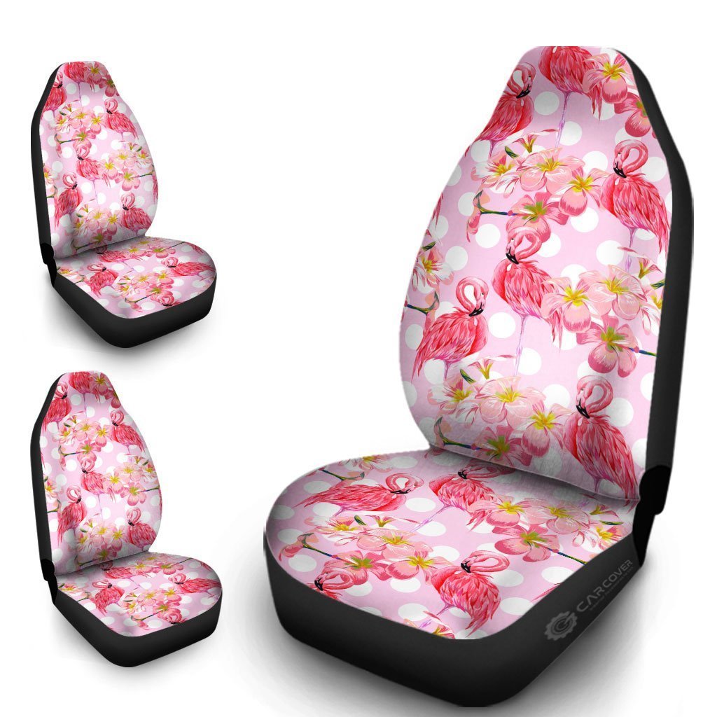 Pink Flamingo Car Seat Covers Custom Flower Car Interior Accessories