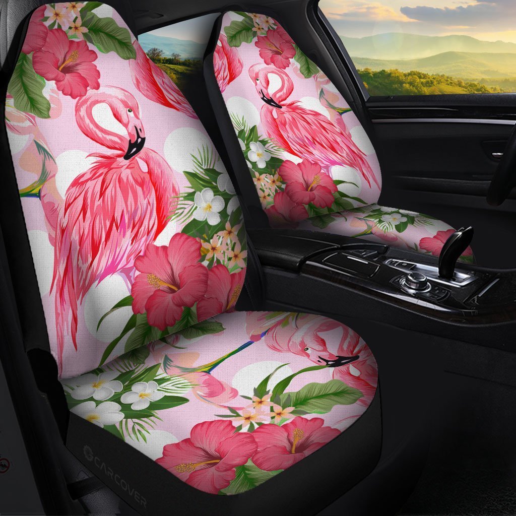 Pink Flamingo Car Seat Covers Custom Hibiscus Flower Car Interior Accessories