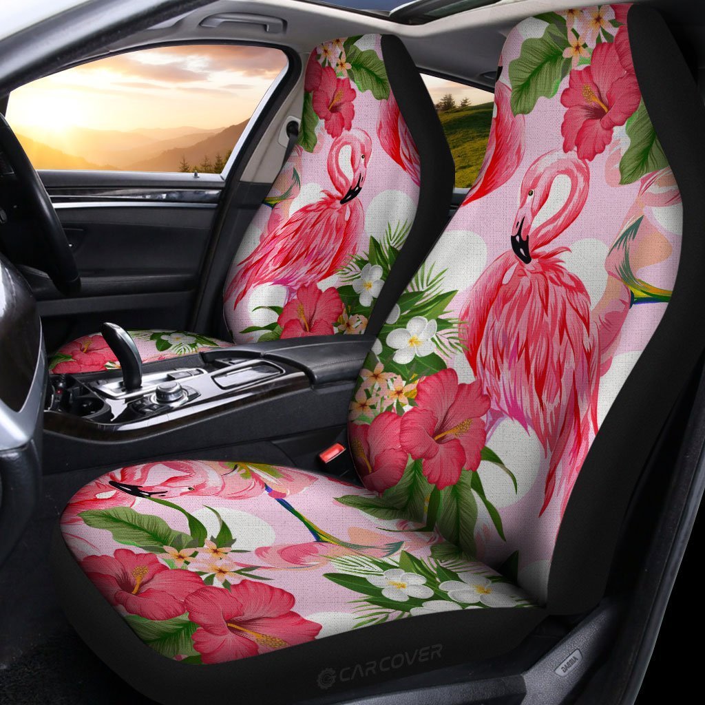 Pink Flamingo Car Seat Covers Custom Hibiscus Flower Car Interior Accessories