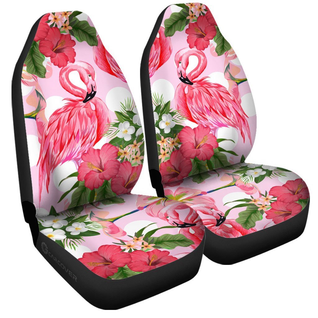 Pink Flamingo Car Seat Covers Custom Hibiscus Flower Car Interior Accessories