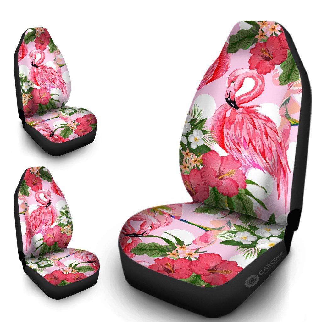 Pink Flamingo Car Seat Covers Custom Hibiscus Flower Car Interior Accessories