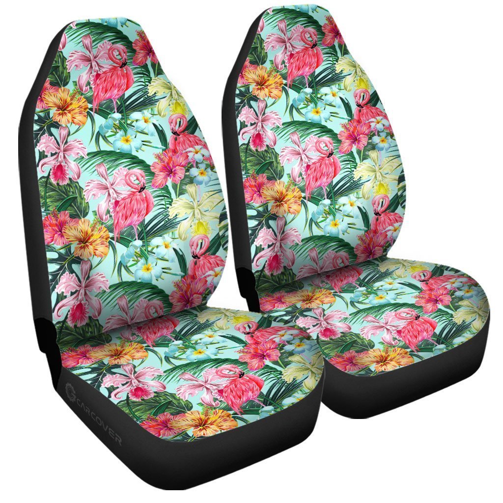 Pink Flamingo Car Seat Covers Custom Plumeria Hibiscus Tropical Flower Car Accessories