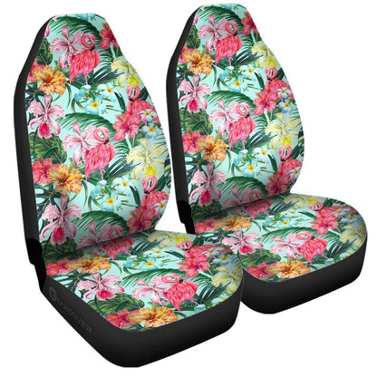 Pink Flamingo Car Seat Covers Custom Plumeria Hibiscus Tropical Flower Car Accessories