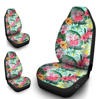 Pink Flamingo Car Seat Covers Custom Plumeria Hibiscus Tropical Flower Car Accessories