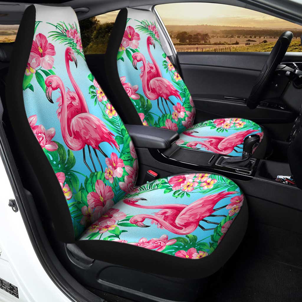 Pink Flamingo Car Seat Covers Custom Tropical Floral Car Interior Accessories