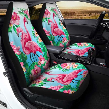 Pink Flamingo Car Seat Covers Custom Tropical Floral Car Interior Accessories