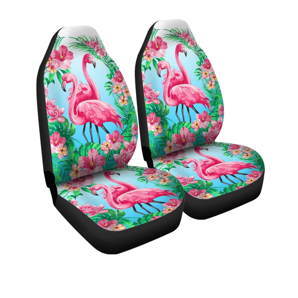 Pink Flamingo Car Seat Covers Custom Tropical Floral Car Interior Accessories