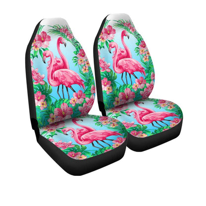 Pink Flamingo Car Seat Covers Custom Tropical Floral Car Interior Accessories