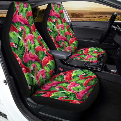 Pink Flamingo Car Seat Covers Custom Tropical Green Car Accessories