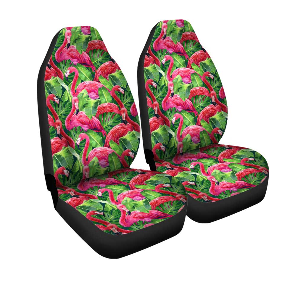 Pink Flamingo Car Seat Covers Custom Tropical Green Car Accessories