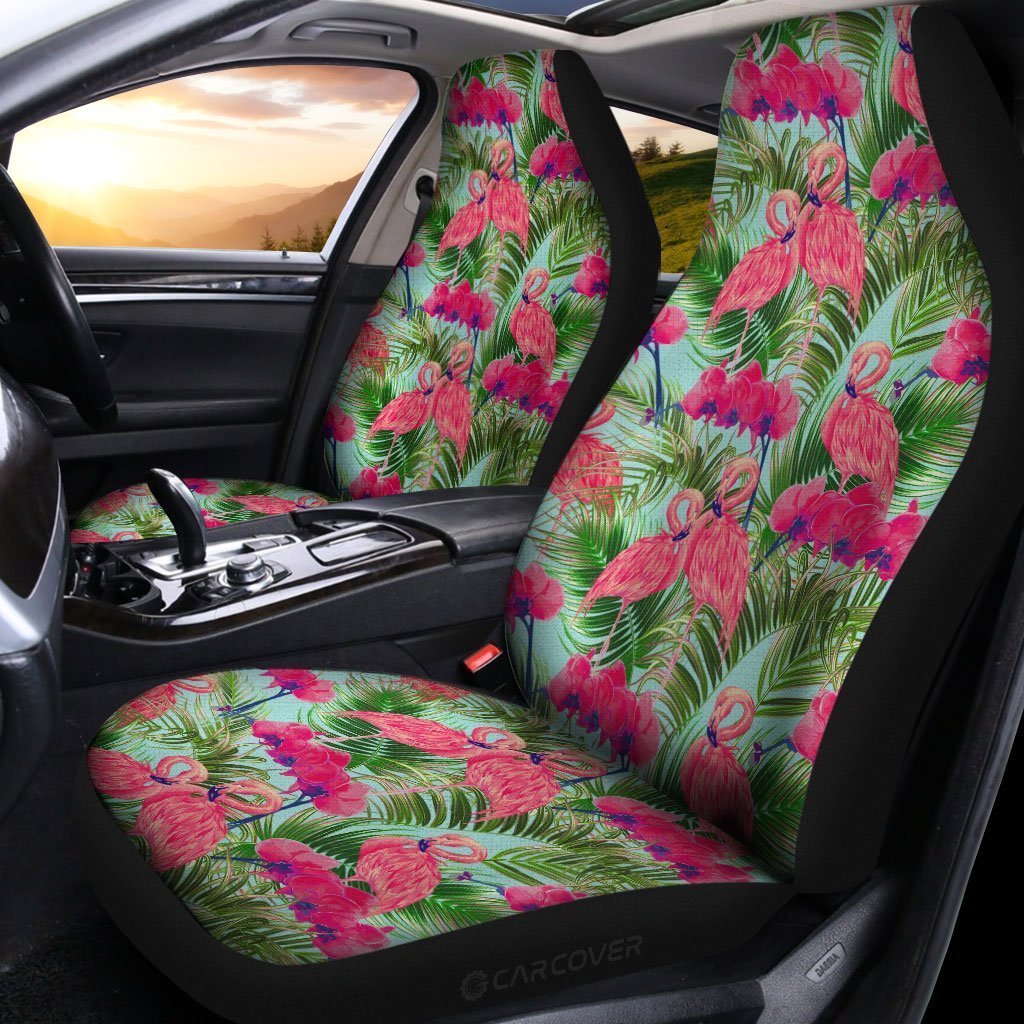 Pink Flamingo Car Seat Covers Custom Tropical Leaf Car Accessories