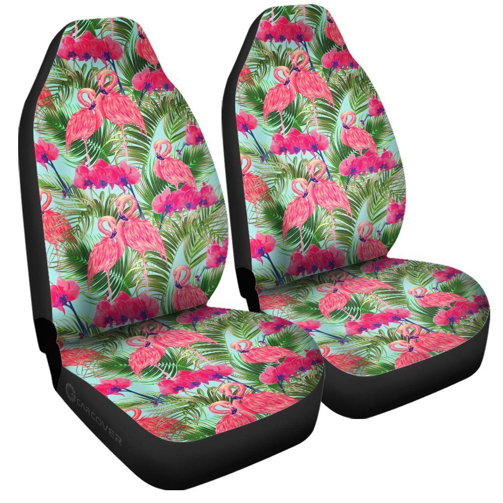 Pink Flamingo Car Seat Covers Custom Tropical Leaf Car Accessories