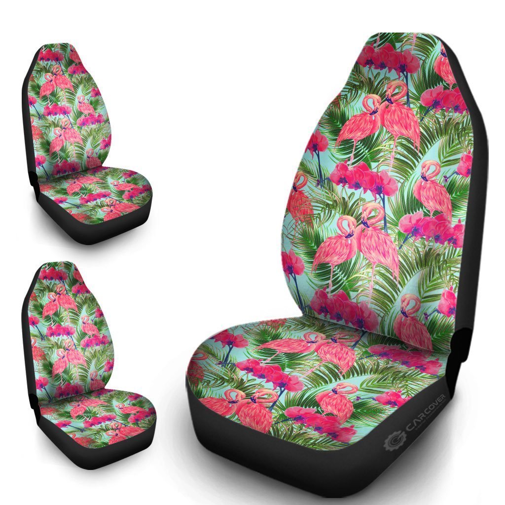 Pink Flamingo Car Seat Covers Custom Tropical Leaf Car Accessories