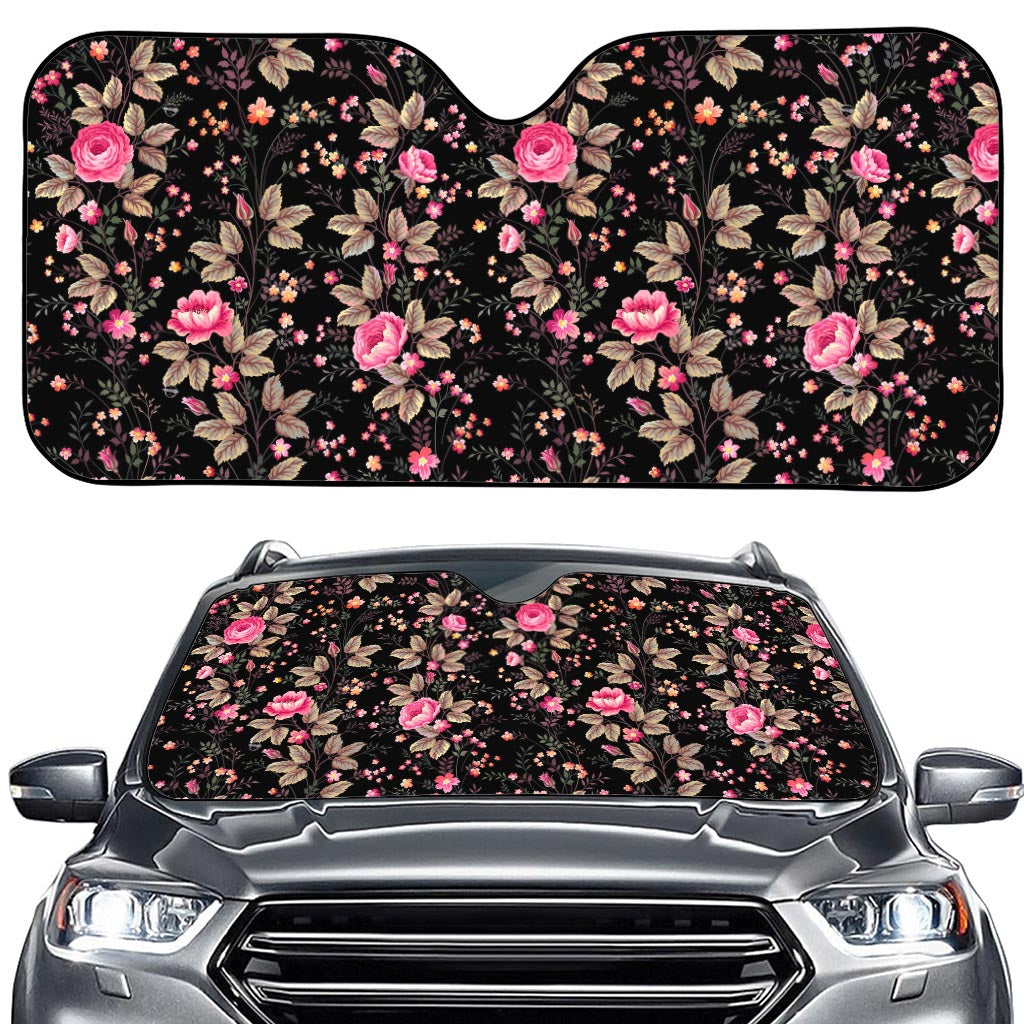 Pink Floral Flower Pattern Print Car Windshield Sun Shade