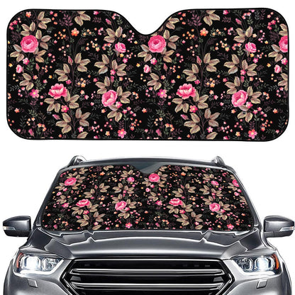 Pink Floral Flower Pattern Print Car Windshield Sun Shade