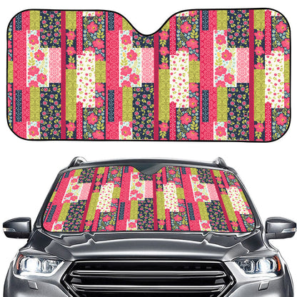 Pink Flower Patchwork Pattern Print Car Windshield Sun Shade