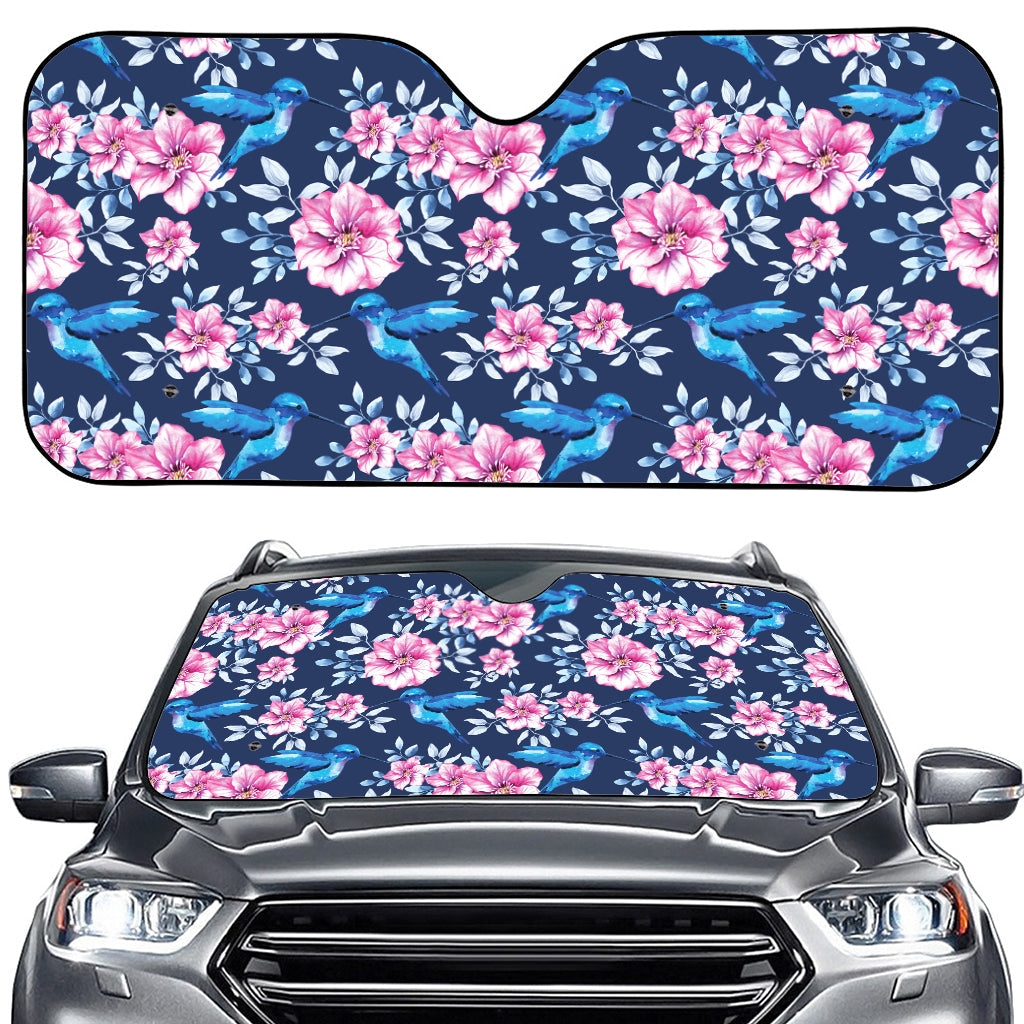 Pink Flowers And Hummingbird Print Car Windshield Sun Shade
