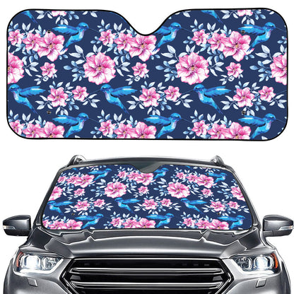 Pink Flowers And Hummingbird Print Car Windshield Sun Shade