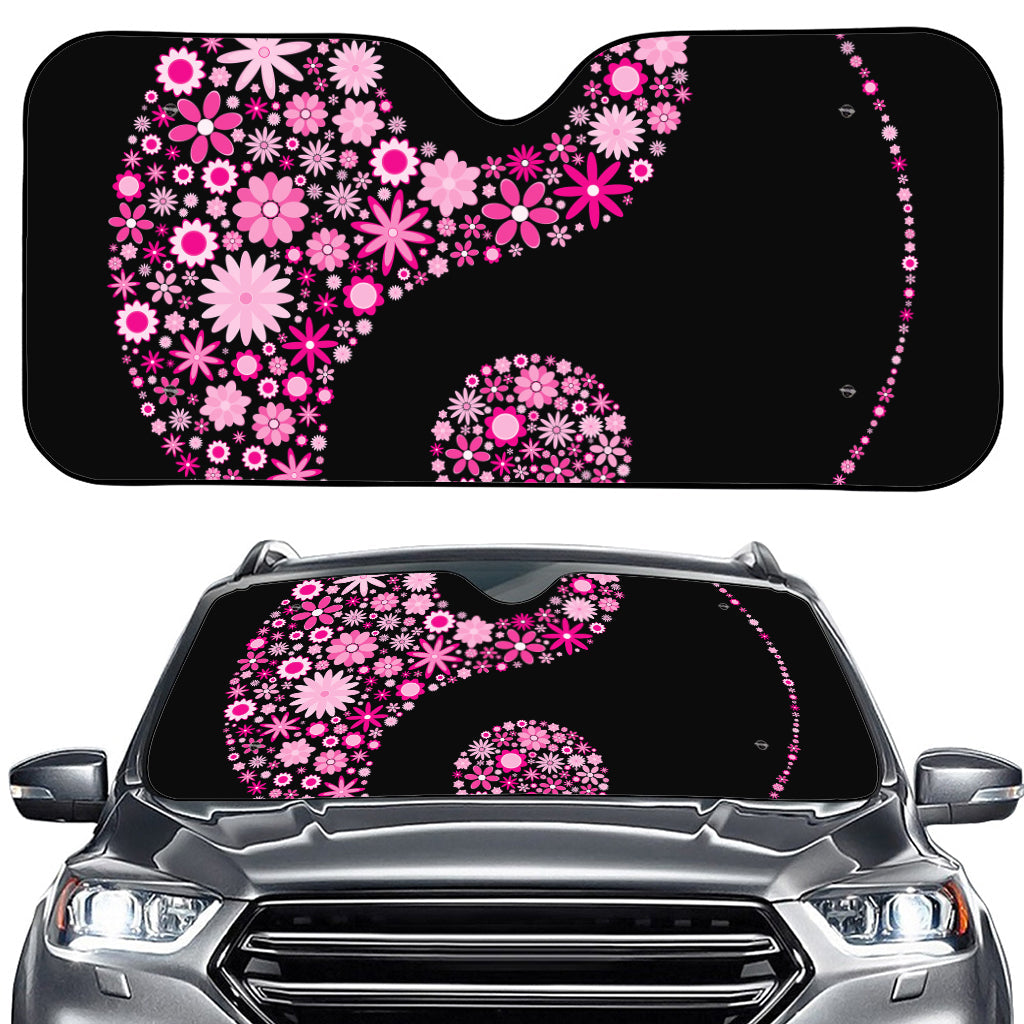 Pink Flowers Yin Yang Print Car Windshield Sun Shade